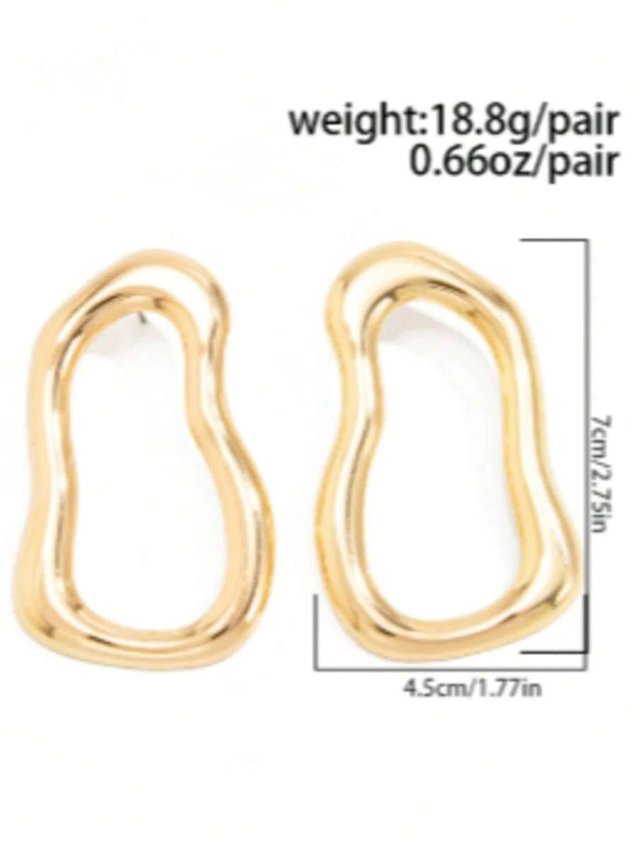 Women's Asymmetrical Gold Drop Earrings, Wavy Metal Hook Statement Earrings, Minimalist Everyday Jewelry