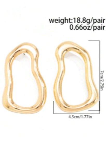 Women's Asymmetrical Gold Drop Earrings, Wavy Metal Hook Statement Earrings, Minimalist Everyday Jewelry