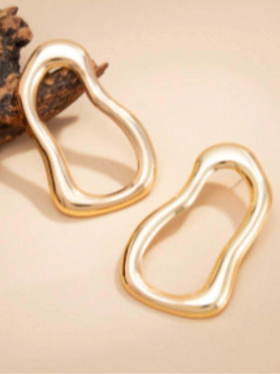 Women's Asymmetrical Gold Drop Earrings, Wavy Metal Hook Statement Earrings, Minimalist Everyday Jewelry