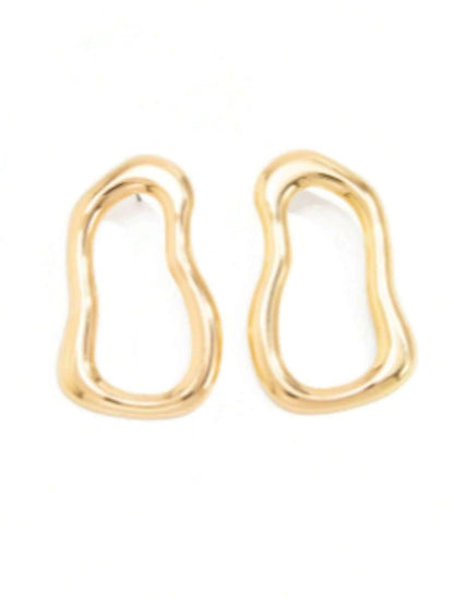 Women's Asymmetrical Gold Drop Earrings, Wavy Metal Hook Statement Earrings, Minimalist Everyday Jewelry