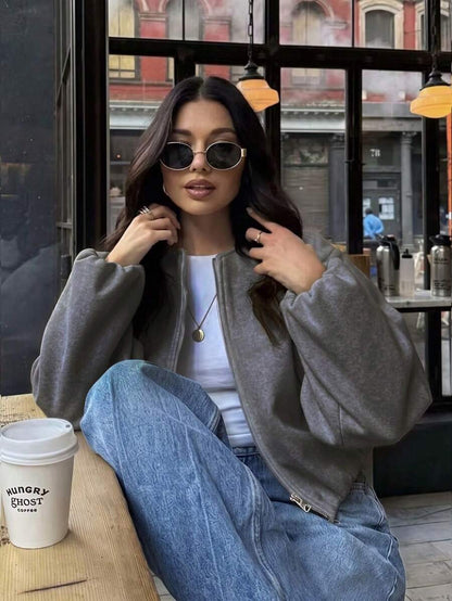 Lillehammer Wool Look Zip Up Cropped Bomber Jacket