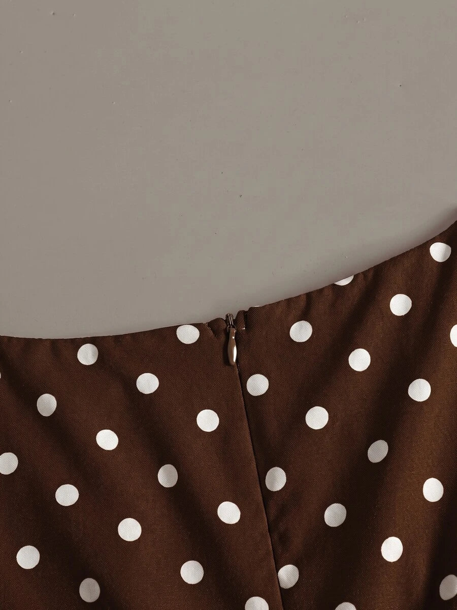 Piper Polka Dot Pleated Flare Sleeve Round Neck Shirt - Brown