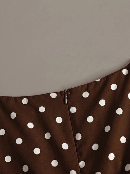 Piper Polka Dot Pleated Flare Sleeve Round Neck Shirt - Brown