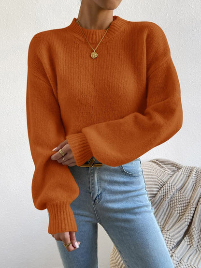 Viola Relaxed Mock Neck Sweater with Drop Shoulders - Burnt Orange