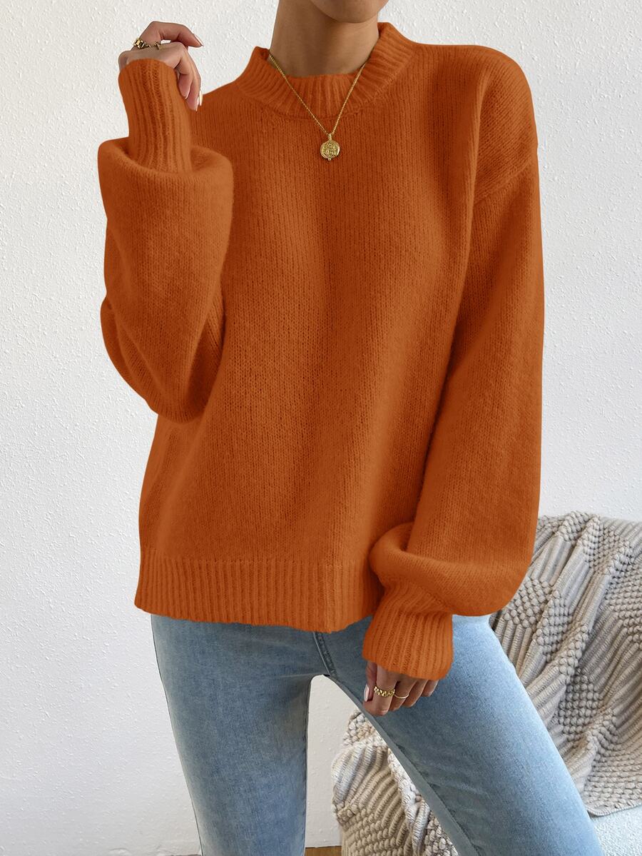 Viola Relaxed Mock Neck Sweater with Drop Shoulders - Burnt Orange