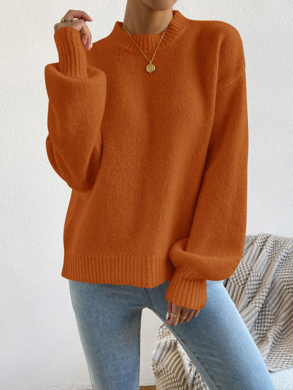 Viola Relaxed Mock Neck Sweater with Drop Shoulders - Burnt Orange