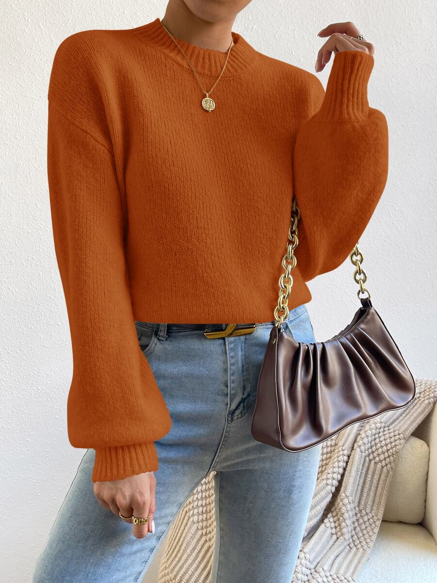 Viola Relaxed Mock Neck Sweater with Drop Shoulders - Burnt Orange