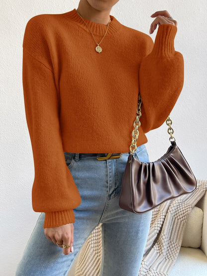 Viola Relaxed Mock Neck Sweater with Drop Shoulders - Burnt Orange