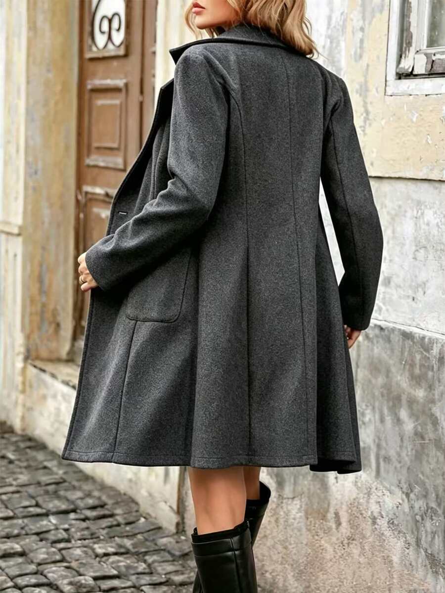 Charlotte Notched Lapel Double-Breasted Tailored Midi Coat - Dark Grey