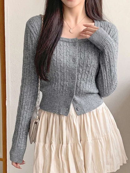 Women's Fitted V-Neck Button Front Cardigan, Twist Knit Sweater for Work and Fall - Baby Pink