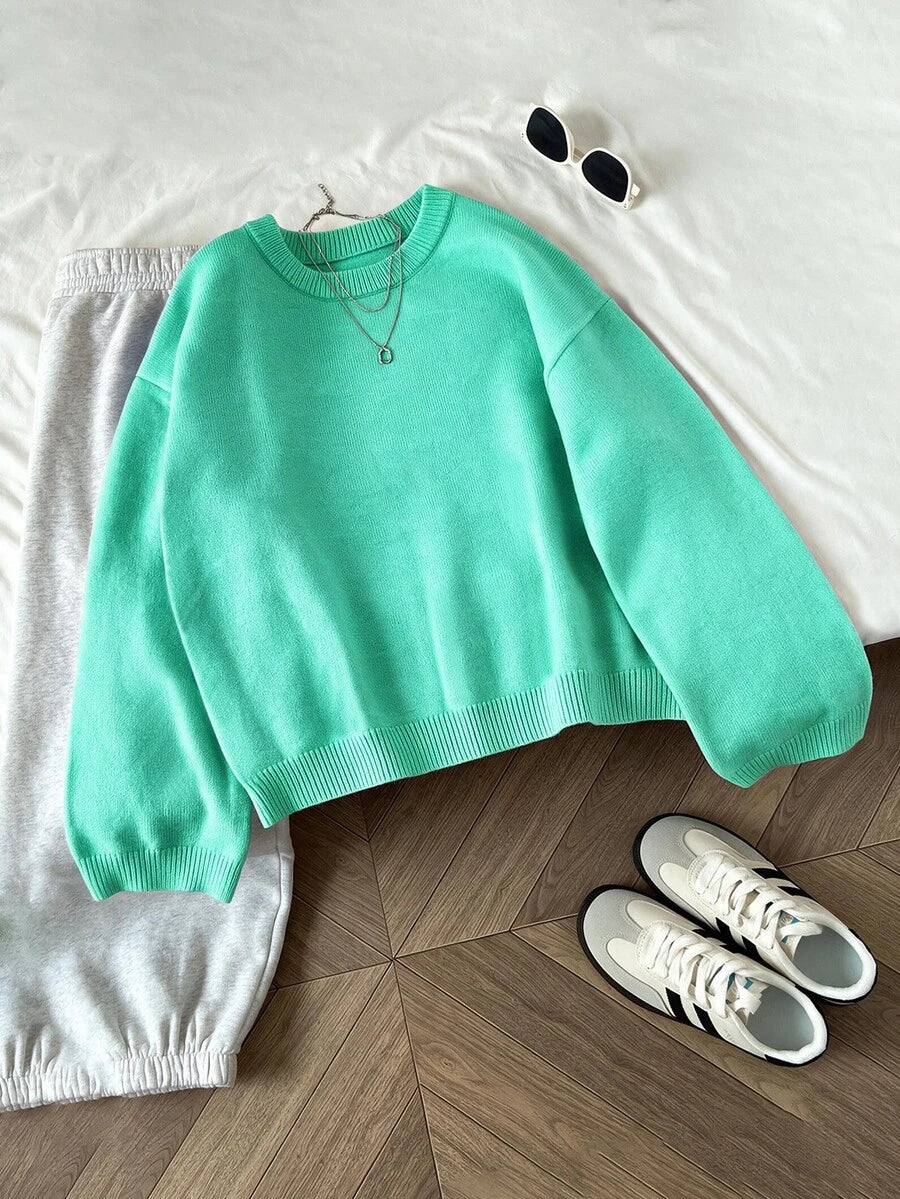Women's Oversized Crew Neck Pullover Sweater, Relaxed Knit Sweater for Fall Winter - Yellow