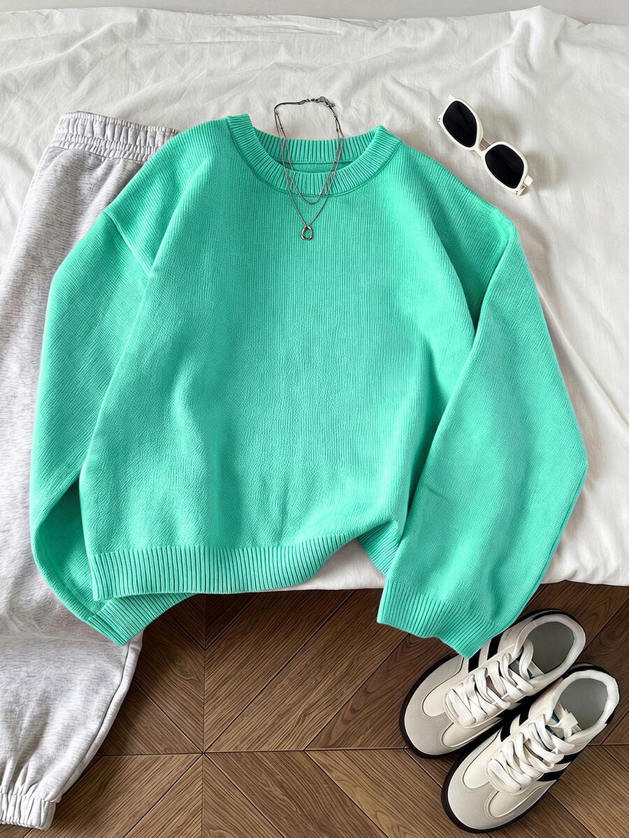 Women's Oversized Crew Neck Pullover Sweater, Relaxed Knit Sweater for Fall Winter - Apricot