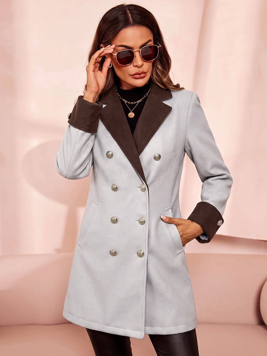 Aveline Double-Breasted Lapel Coat with Tailored Thigh-Length Cut - Dusty Pink