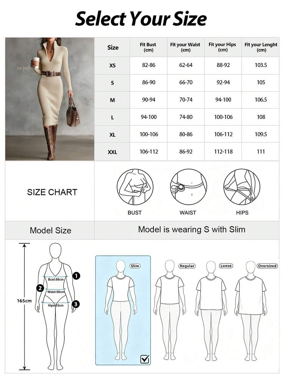 Aurelie Collared V-Neck Ribbed Knit Midi Sweater Dress - Apricot