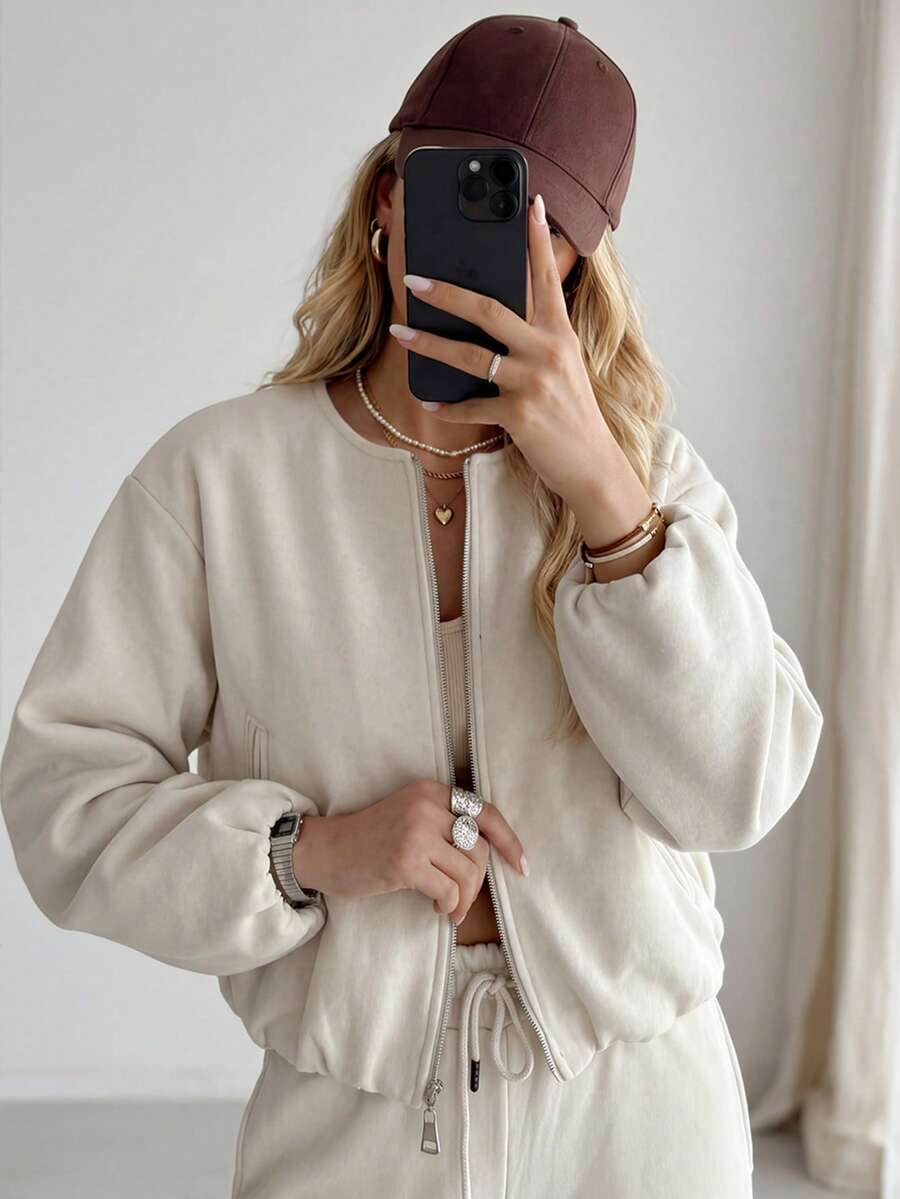 Lillehammer Wool Look Zip Up Cropped Bomber Jacket