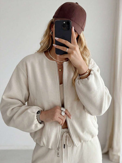 Lillehammer Wool Look Zip Up Cropped Bomber Jacket