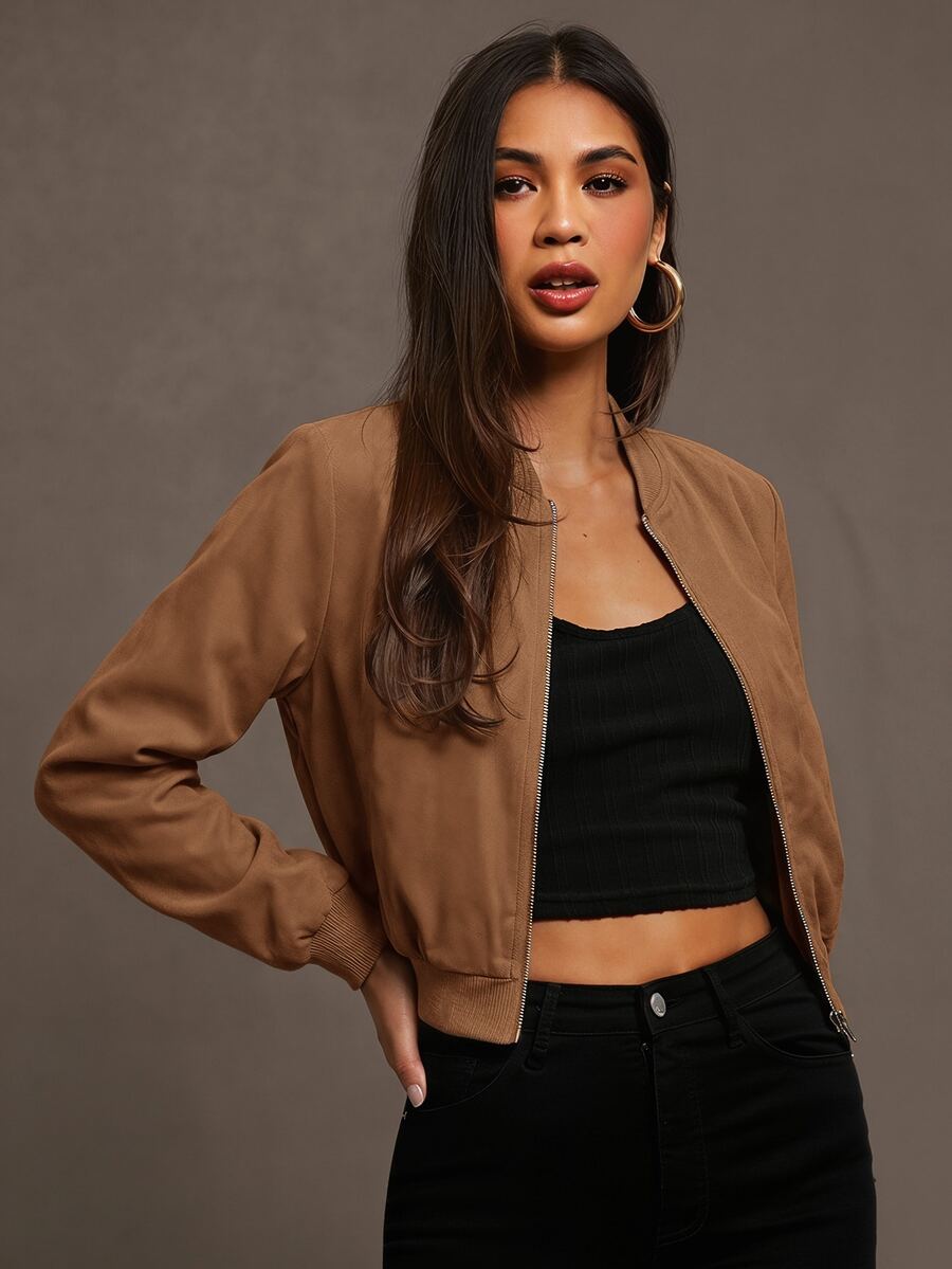 Steamboat Zip Up Bomber Jacket with Ribbed Trim