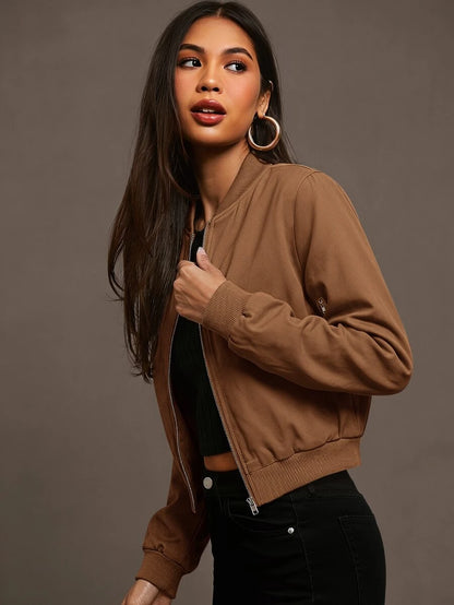 Steamboat Zip Up Bomber Jacket with Ribbed Trim