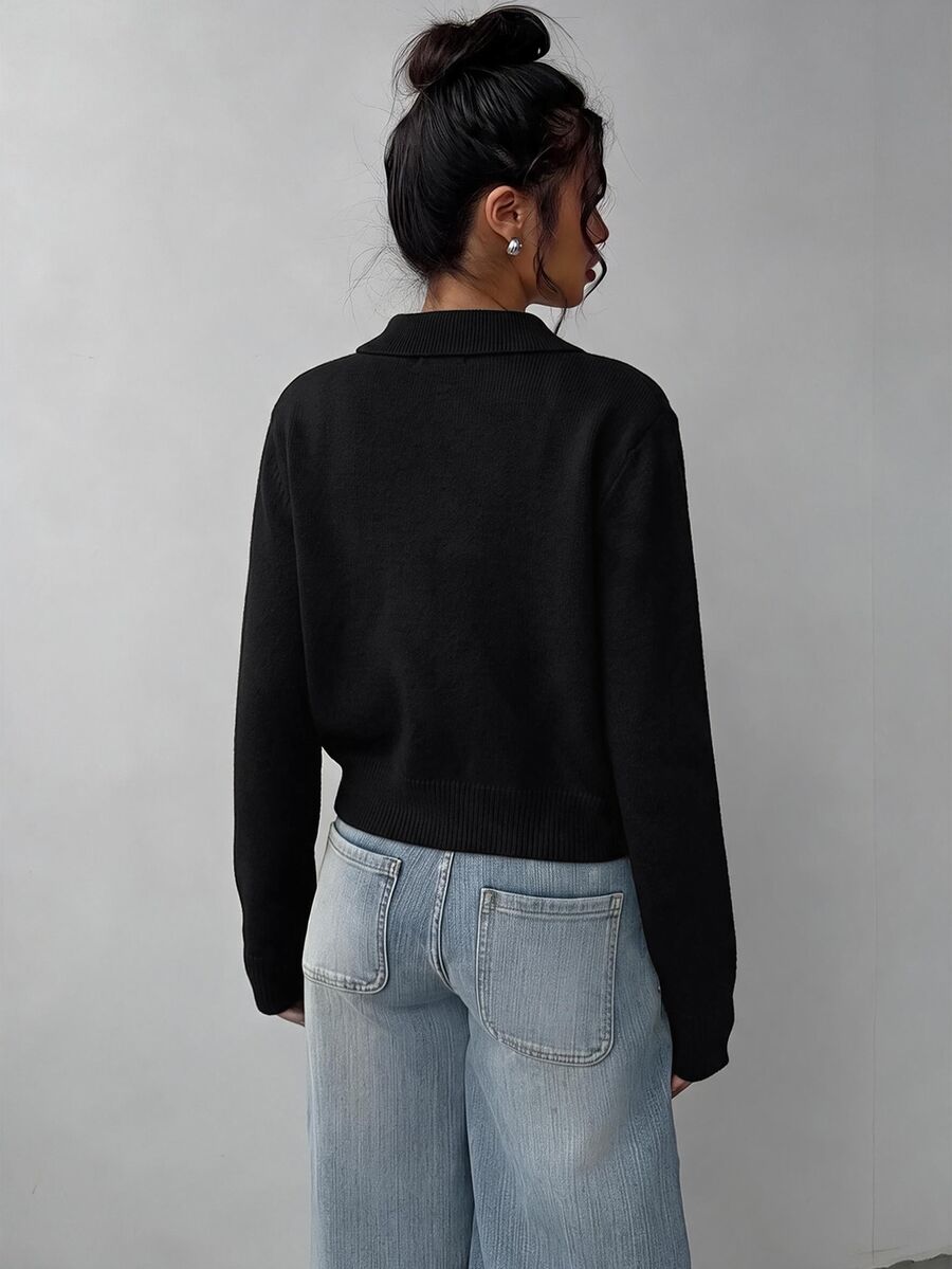 Elowen Round Neck Cropped Cardigan - Black
