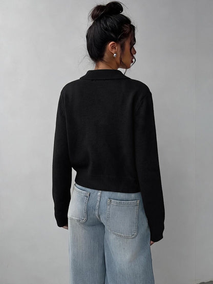 Elowen Round Neck Cropped Cardigan - Black