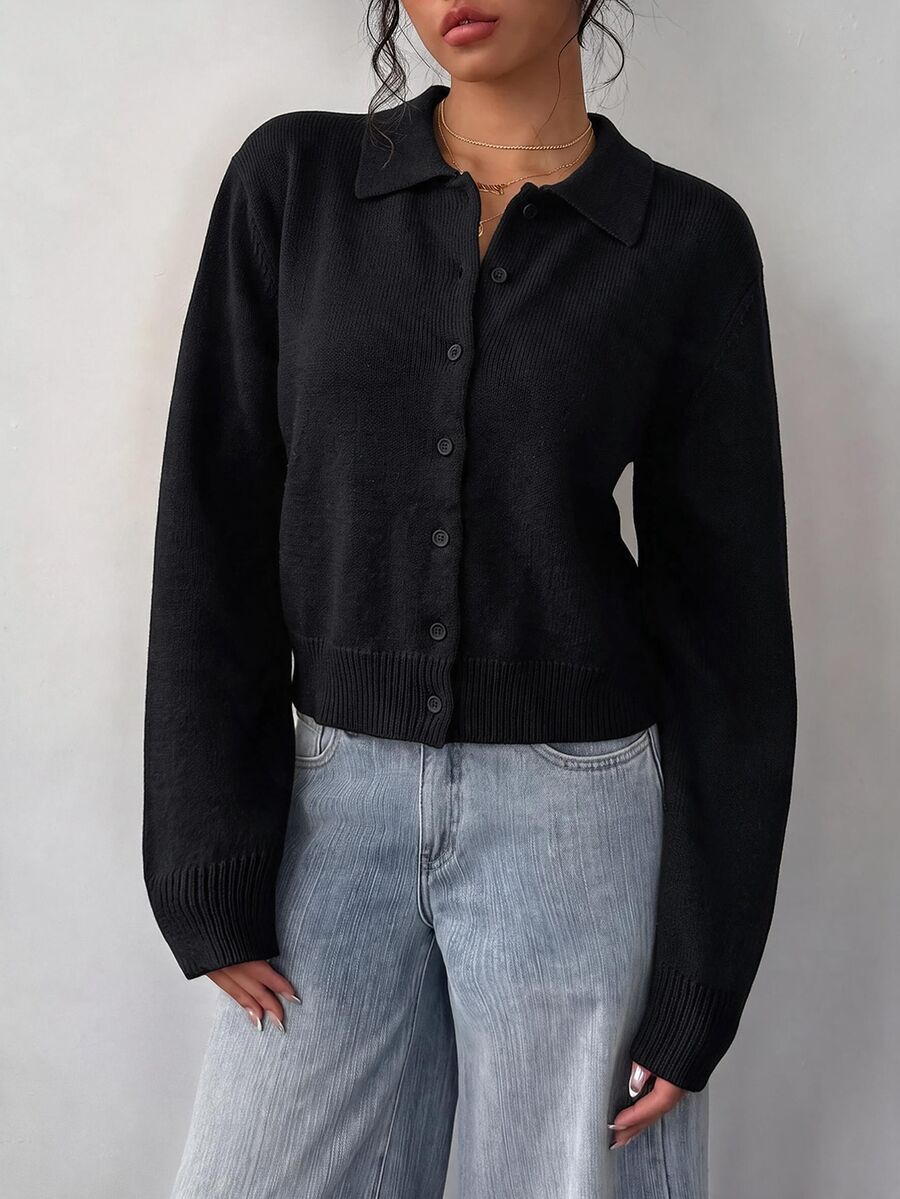 Elowen Round Neck Cropped Cardigan - Black