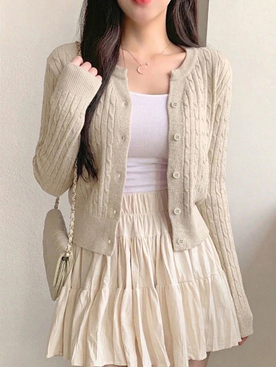 Women's Fitted V-Neck Button Front Cardigan, Twist Knit Sweater for Work and Fall - Grey