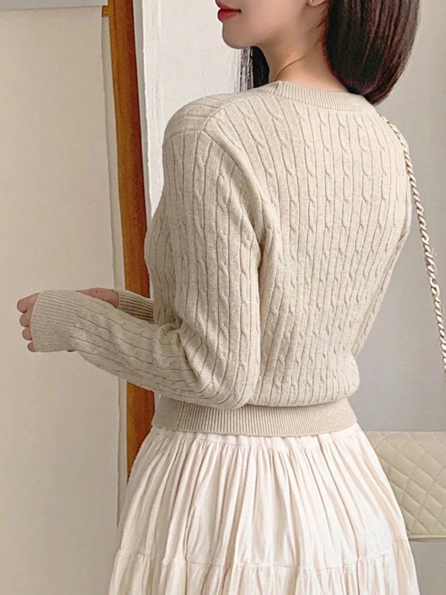 Women's Fitted V-Neck Button Front Cardigan, Twist Knit Sweater for Work and Fall - Green