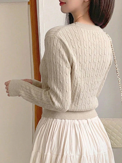 Women's Fitted V-Neck Button Front Cardigan, Twist Knit Sweater for Work and Fall - Green