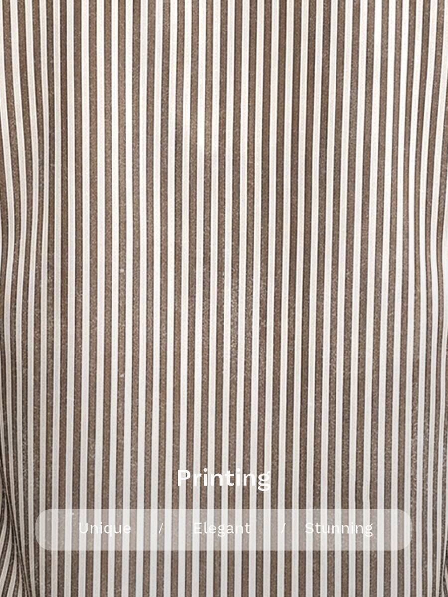 Nell Long Sleeve Blouse with Split V Neck and Lantern Sleeves - Beige Pinstripe