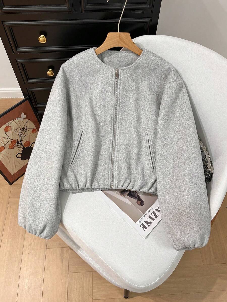 Lillehammer Wool Look Zip Up Cropped Bomber Jacket