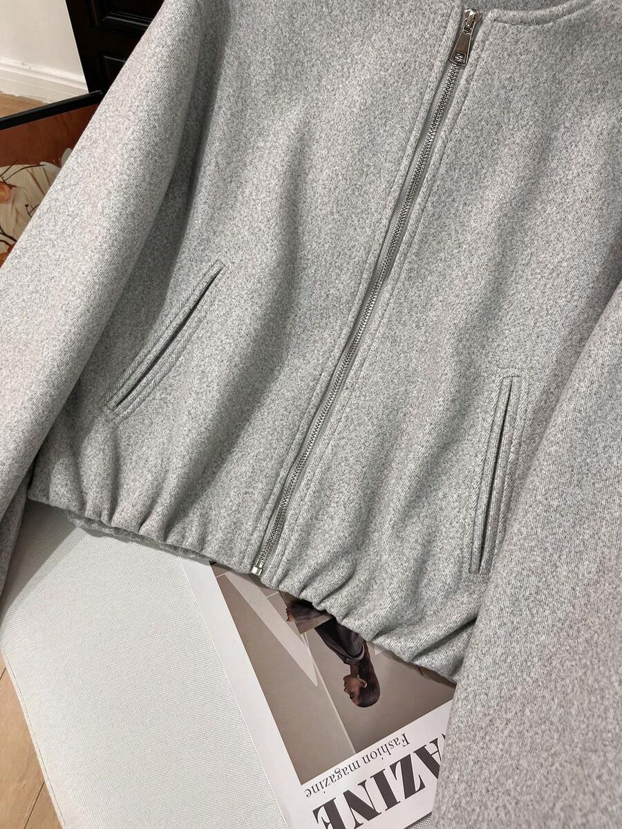 Lillehammer Wool Look Zip Up Cropped Bomber Jacket