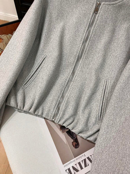 Lillehammer Wool Look Zip Up Cropped Bomber Jacket