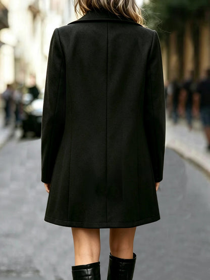 Fabienne Notched Lapel Double-Breasted Midi Coat with Pockets - Dark Green