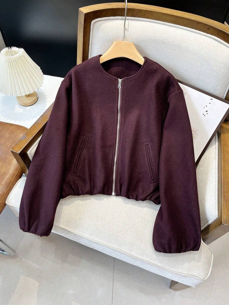 Lillehammer Wool Look Zip Up Cropped Bomber Jacket