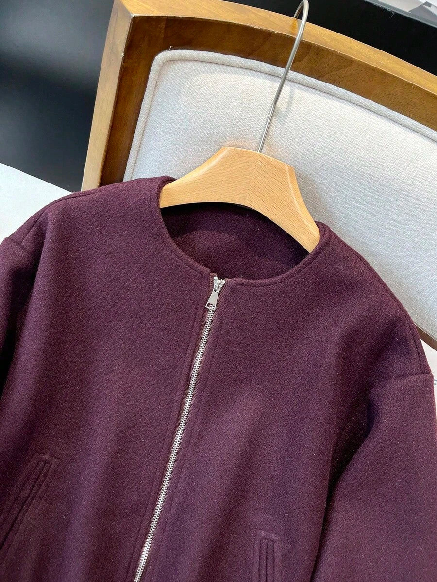 Lillehammer Wool Look Zip Up Cropped Bomber Jacket