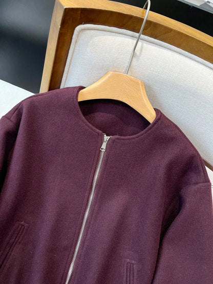 Lillehammer Wool Look Zip Up Cropped Bomber Jacket