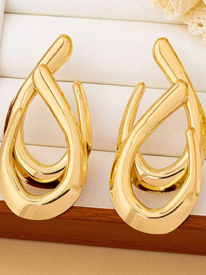 Women's Asymmetrical Gold Drop Earrings, Wavy Metal Hook Statement Earrings, Minimalist Everyday Jewelry
