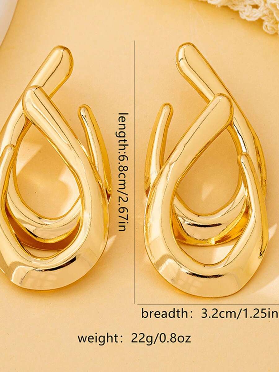 Women's Asymmetrical Gold Drop Earrings, Wavy Metal Hook Statement Earrings, Minimalist Everyday Jewelry