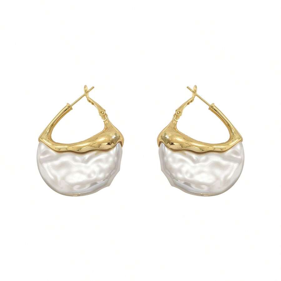 Women's Asymmetrical Gold Drop Earrings, Wavy Metal Hook Statement Earrings, Minimalist Everyday Jewelry