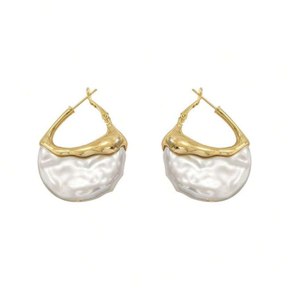 Women's Asymmetrical Gold Drop Earrings, Wavy Metal Hook Statement Earrings, Minimalist Everyday Jewelry