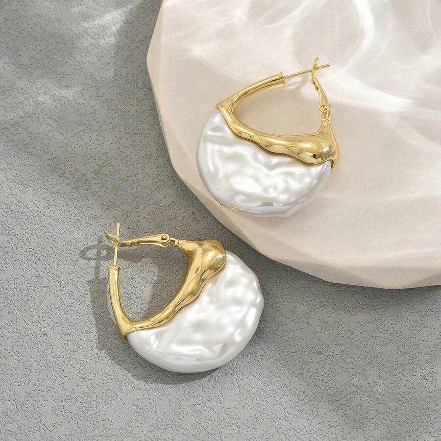 Women's Asymmetrical Gold Drop Earrings, Wavy Metal Hook Statement Earrings, Minimalist Everyday Jewelry