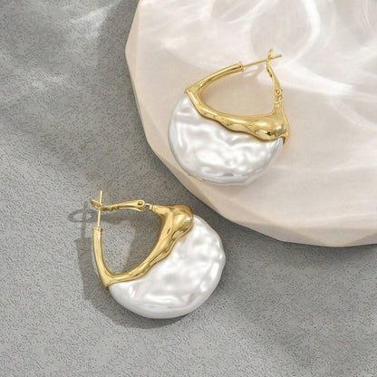 Women's Asymmetrical Gold Drop Earrings, Wavy Metal Hook Statement Earrings, Minimalist Everyday Jewelry
