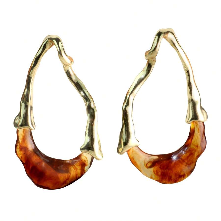 Women's Asymmetrical Gold Drop Earrings, Wavy Metal Hook Statement Earrings, Minimalist Everyday Jewelry