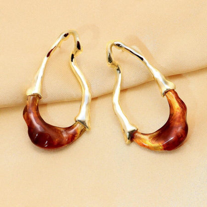 Women's Asymmetrical Gold Drop Earrings, Wavy Metal Hook Statement Earrings, Minimalist Everyday Jewelry