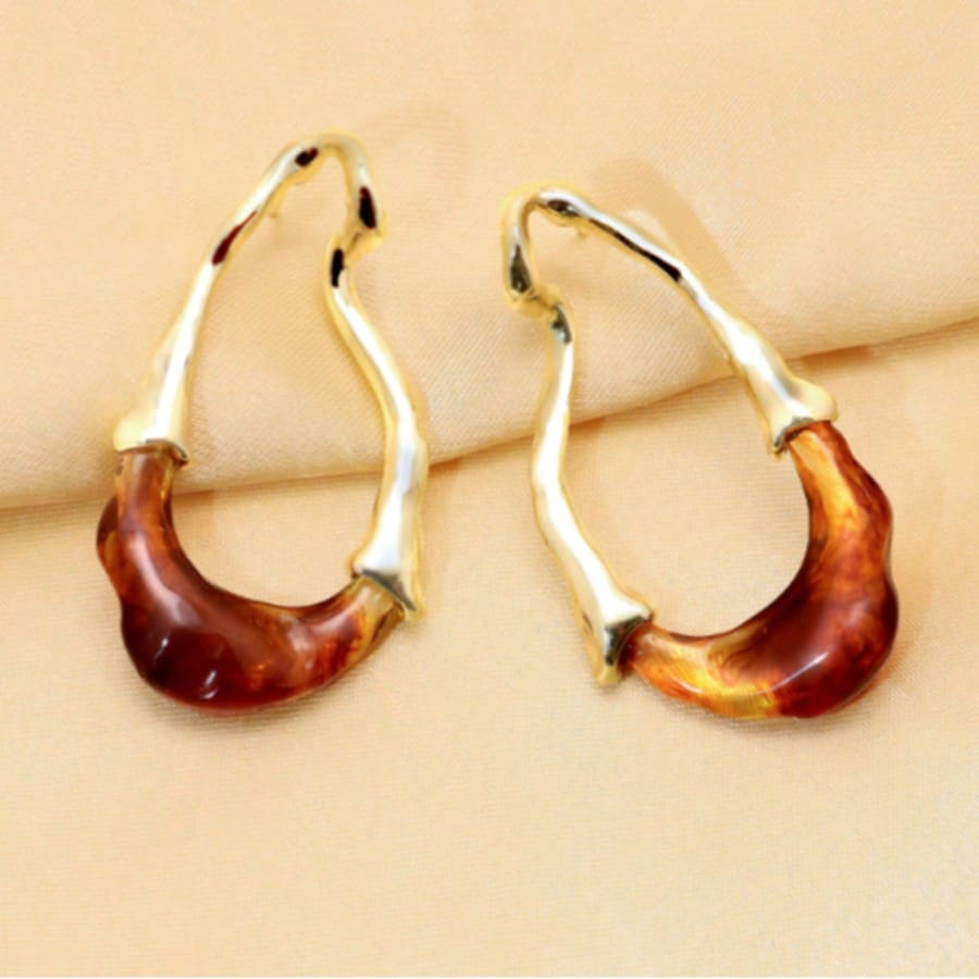 Women's Asymmetrical Gold Drop Earrings, Wavy Metal Hook Statement Earrings, Minimalist Everyday Jewelry