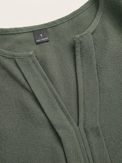 Nell Long Sleeve Blouse with Split V Neck and Lantern Sleeves - Sage Green