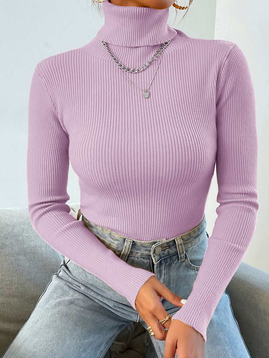 Nicolette Slim Fit Ribbed Knit Turtleneck Long Sleeve Sweater - Dark Green