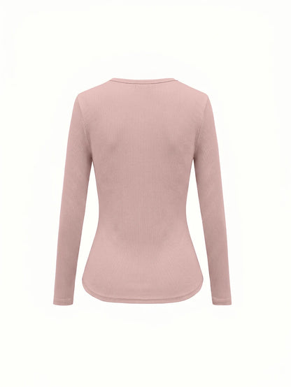 Siena Deep V Neck Ribbed Knit Long Sleeve Fitted Top