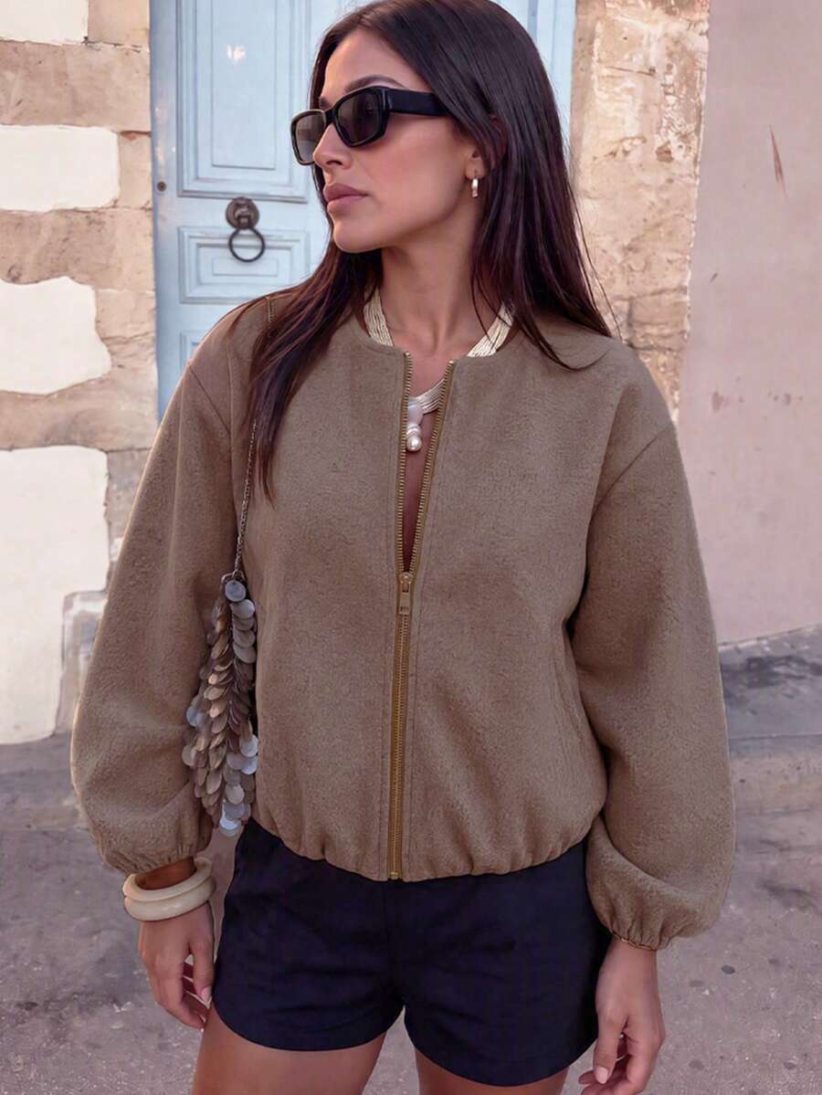 Lillehammer Wool Look Zip Up Cropped Bomber Jacket