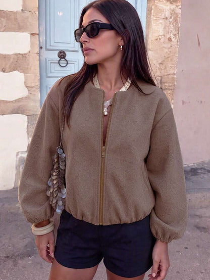Lillehammer Wool Look Zip Up Cropped Bomber Jacket